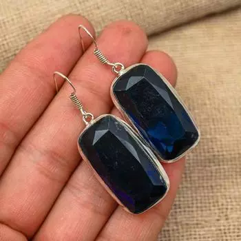 Blue Sapphire Gemstone Handmade 925 Solid Sterling Silver Gift For Wedding Jewelry Earring