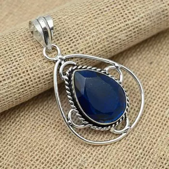 Blue Sapphire Gemstone Lab - созданный вручную подарок из стерлингового серебра 925 пробы для нее 2.16 Inches синий