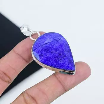 Кулон из серебра 925 пробы с драгоценным камнем «Синий сапфир» - Ручная работа, дизайн «Груша», Повседневное украшение, Праздничный подарок 2.16 синий