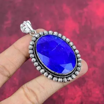 Blue Sapphire Jewelry, 925 Solid Sterling Silver Pendant Handmade Gemstone Jewelry, Gifts For Wife Brand New Pendant 2.59 Inches синий
