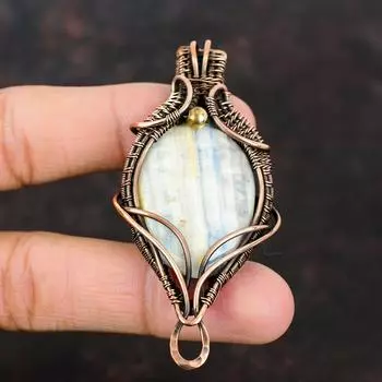Blue Scheelite Copper Pendant Copper Wire Wrapped Pendant Dainty Gemstone Pendant Handmade Jewelry For Women Antique Jewelry Gift For Mom