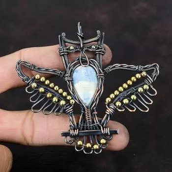 Blue Scheelite Pendant Copper Wire Wrapped Pendant Owl Pendant Handmade Gemstone Pendant Copper Wire Jewelry Gift For Him Brand New Pendant