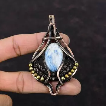 Blue Scheelite Pendant Copper Wire Wrapped Pendant Gemstone Pendant Beautiful Copper Wire Jewelry Antique Pendant For Gifts Handmade Pendant