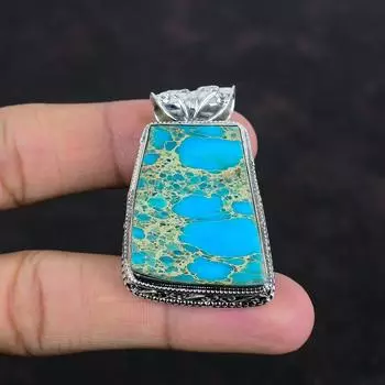 Blue Sea Sediment Jasper Pendant 925 Sterling Silver Pendant Handmade Jewelry Vintage Gemstone Pendant Gifts For Mother Unique Style Pendant