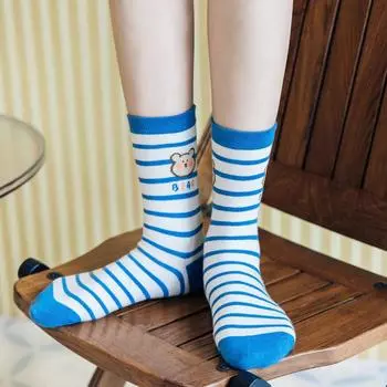 Blue Series Fashion Design New Year Gift Korean Style Cartoon Hosiery Cotton Socks Women Socks Blue Bear