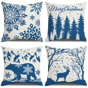 Blue simple Christmas pillow cover Elk snowflake cushion cover Home fabric car sofa decorative cushion pillow without pillow core 45*45cm