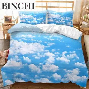 Blue Sky White Clouds Duvet Cover Microfiber Natural Scenery Flowers Bedding Set Animal Bird Comforter Cover For Bedroom Decor EU single(135x200cm)