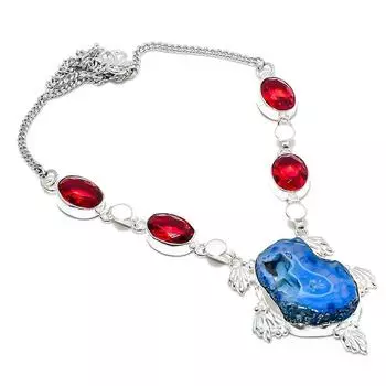 Blue Solar Quartz, Garnet Gemstone 925 Sterling Silver Jewelry Necklace 18 e0e61 синий
