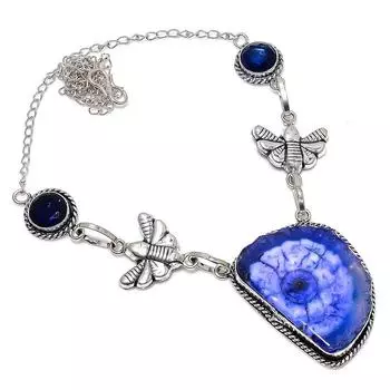 Blue Solar Quartz Handmade Gemstone 925 Silver Jewelry Necklace 18 t9p47 синий