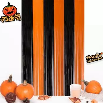 Blue Striking And Black Rain Stream Curtain For Creative Halloween Decorations Party 1m x 2m,OrangeBlack