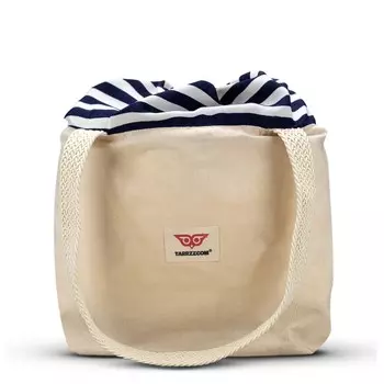 Blue Striped Ruched Shoulder Bag with Unique Fabric - Stylish Canvas Tote Bag