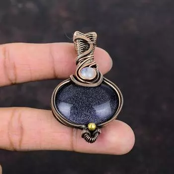 Голубой солнечный камень подвеска медная проволочная обертка подвеска радужная лунный камень ювелирные изделия подвеска из драгоценного камня ручная работа медная проволочная обертка ювелирные изделия свадебный подарок