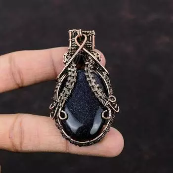 Blue Sunstone Pendant Copper Wire Wrapped Pendant Brand New Copper Jewelry Handmade Gemstone Pendant Designer Wire Wrap Jewelry Gift For Her