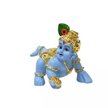 Blue Terracotta Small Laddu Gopal Idol for Car Dashboard Makhan Chor Little Krishna Idol Murti for Gifting Krishna Statue синий