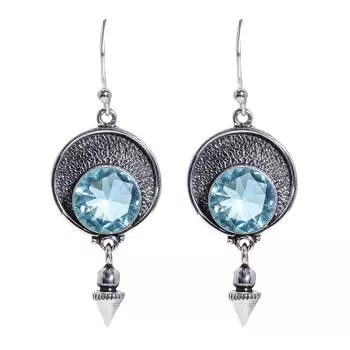 Blue Topaz 925 Sterling Silver Earring V6830, Blue Earring, Round Earring, Valentin s Day Gift, Gift For Her, Birthday Gift, Handmade Jewelry, Silver