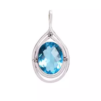 Кулон из серебра 925 пробы с голубым топазом V8211, Голубой кулон, Овальный кулон, Подарок на День святого Валентина, Подарок для нее, Подарок на день рождения, Украшения ручной работы, Серебро J