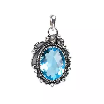 Blue Topaz 925 Sterling Silver Pendant V8276, Blue Pendant, Oval Pendant, Valentin s Day Gift, Gift For Her, Birthday Gift, Handmade Jewelry, Silver J