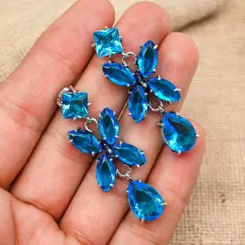 Blue Topaz Gemstone Handmade 925 Sterling Silver Wedding Jewelry Earring For Thanksgiving