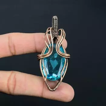 Голубой топаз драгоценный камень ручной работы из чистой медной проволоки ювелирное изделие кулон на День благодарения 2.56 Inches синий