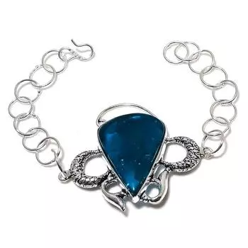 Blue Tourmaline Gemstone Handmade 925 Sterling Silver Bracelet 7-8 b9G32