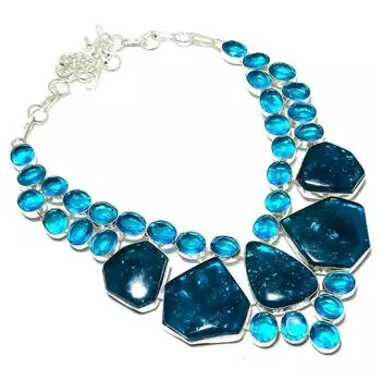 Blue Tourmaline, Topaz Handmade 925 Sterling Silver Jewelry Necklace 18 B4s78
