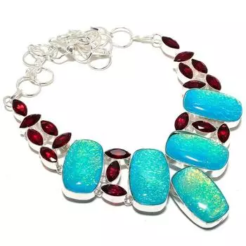 Blue Triplet Fire Opal, Garnet 925 Sterling Silver Jewelry Necklace 18 MQ-1249 18 синий