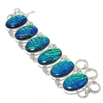 Blue Triplet Opal Gemstone Handmade 925 Sterling Silver Bracelet 7-8 v9G96
