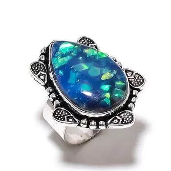 Blue Triplet Opal Gemstone Handmade 925 Sterling Silver Gift Ring Size 7.5 H2k61