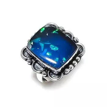 Blue Triplet Opal Gemstone Handmade 925 Sterling Silver Jewelry Ring Size 8 K4B79
