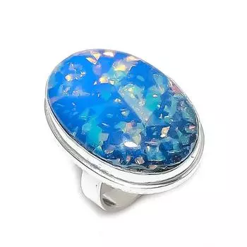 Blue Triplet Opal Gemstone Handmade 925 Sterling Silver Jewelry Ring Size 8 i4W49