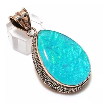 Blue Triplet Opal Gemstone Handmade Copper Jewelry Pendant 2.17 F8O99