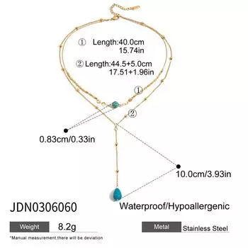 Blue Turquoise Double-layer Titanium Steel Long Necklace Accessories Women s Light Luxury High-end Y-chain Stainless Steel Jewelry