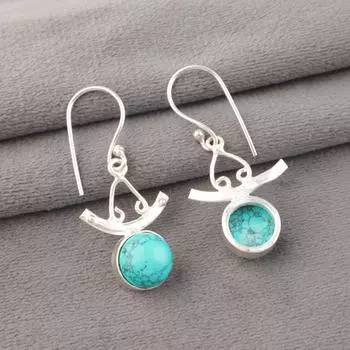 Blue Turquoise Gemstone 925 Sterling Silver Jewelry Earrings 1.63 Gift For Wife EE-152-35