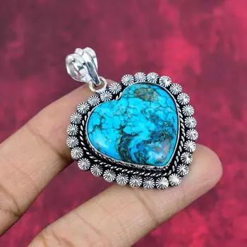 Ювелирные изделия из драгоценных камней с синей бирюзой, подвеска ручной работы из стерлингового серебра 925 пробы, красивый новый дизайн ювелирных изделий в подарок маме 2.24 Inches синий