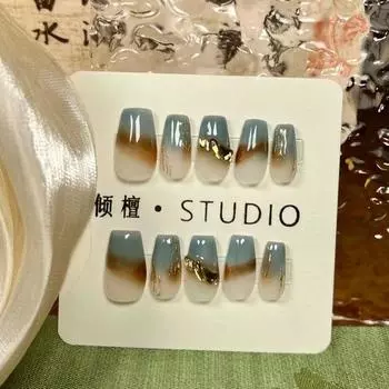 Blue Wearing Amber Nail Polish Gradient Display White Color Blocking Stickers Nail XS