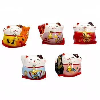 BlueBOA Lucky Cat Mini Small Prosperous Opening Lucky Small Animal Cat Разное Lucky Prosperous Warm Good Pottery Cat Restaurant Set of 5