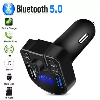 Bluetooth 4.2 Автомобильный FM-передатчик Беспроводной Handsfree Автомобильный радиомодулятор MP3-плеер 3.1A Двойной USB-адаптер для быстрой зарядки для автомобиля чёрный