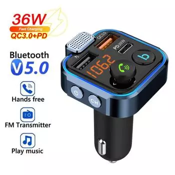 Bluetooth 5.0 Автомобильный FM-передатчик Handsfree Radio Handsfree MP3-плеер Автомобильный комплект 20 Вт PD QC3.0 Быстрая зарядка Двойной USB-адаптер зарядного устройства