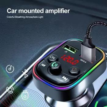 Bluetooth 5.0 Автомобильный FM-передатчик USB PD Автомобильное зарядное устройство Bluetooth MP3-плеер Быстрое зарядное устройство Беспроводной адаптер 3.1A Громкая связь Звонок