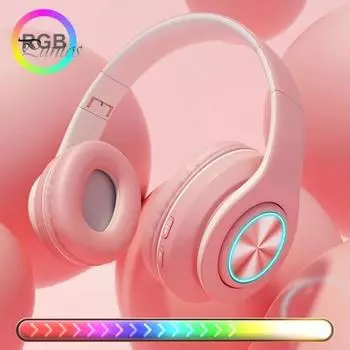 Bluetooth 5.0 Беспроводная TF-карта Разъем 3,5 мм RGB Light Стереогарнитура Наушники жёлтый