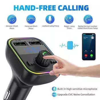 Bluetooth 5.0 Car Charger Dual USB Car Kit FM Transmitter Audio MP3 Player Autoradio Handsfree 3.1A 12-24V For IPhone Samsu Z5E8 чёрный