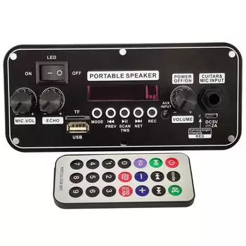 Bluetooth 5,0 DC 5 В MP3 WAV APE декодер плата 20 Вт усилитель автомобильный аудио DIY музыкальный плеер FM-радио модуль RGB TF AUX USB микрофонная запись Black