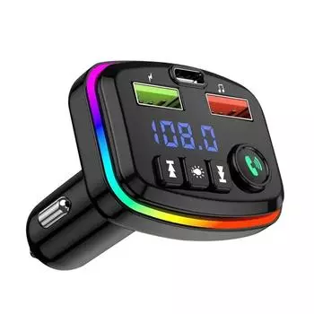 Bluetooth 5,0 FM-передатчик Атмосфера Свет Автомобильный MP3-плеер U-диск Музыкальный плеер Dual USB Автомобильный PD Быстрое зарядное устройство Громкая связь Приемник вызовов чёрный