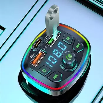 Bluetooth 5.0 FM-передатчик PD 18 Вт Type-C Dual USB 4.2A Автомобильное зарядное устройство для телефона Цветная подсветка U-диск TF карта Музыка для радио