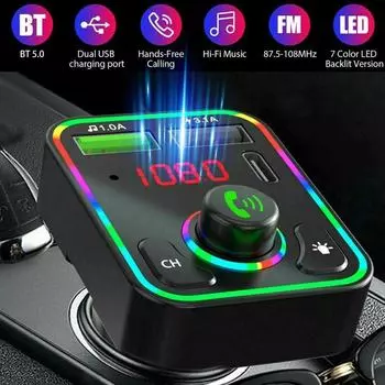 Bluetooth 5.0 FM Transmitter Car Kit Adapter Hands-Free LED Display And Charger PD Fast Player Modulator Auto With Mp3 Fm V9W6