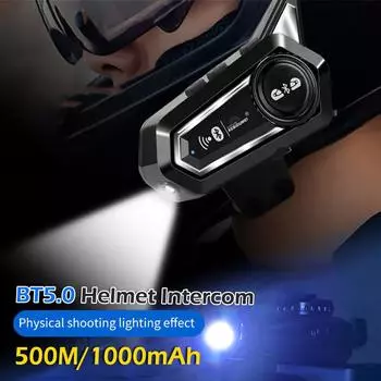 Bluetooth 5.0 мотоциклетный шлем гарнитура 500M переговорное устройство коммуникатор для 2 мотоциклистов водонепроницаемый с аварийным освещением
