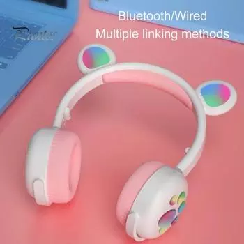 Bluetooth 5.0 Светящаяся складная гарнитура для наушников в форме медведя для телефона коричневый