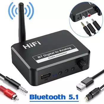 Bluetooth 5,1 приемник U-диск цифро-аналоговый аудиоконвертер Spdif оптическое волокно до 3,5 мм AUX 2 RCA усилитель динамик автомобильный комплект чёрный