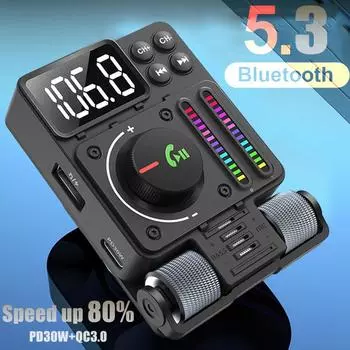 Bluetooth 5.3 Автомобильный беспроводной FM-передатчик, радиоадаптер PD30W QC3.0, быстрая зарядка, автомобильный MP3-плеер U-диска, аксессуары