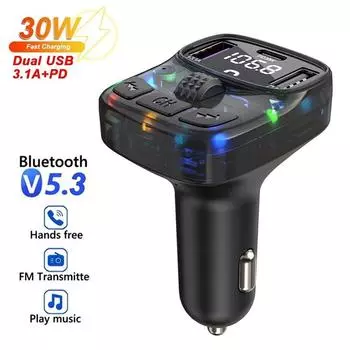 Bluetooth 5.3 Автомобильный FM-передатчик PD 30 Вт Dual USB 3.1A Type-C Быстрое зарядное устройство Громкая связь Вызов Автомобильный комплект Mp3-плеер Приемник FM-модулятор Поддержка TF U диска C57